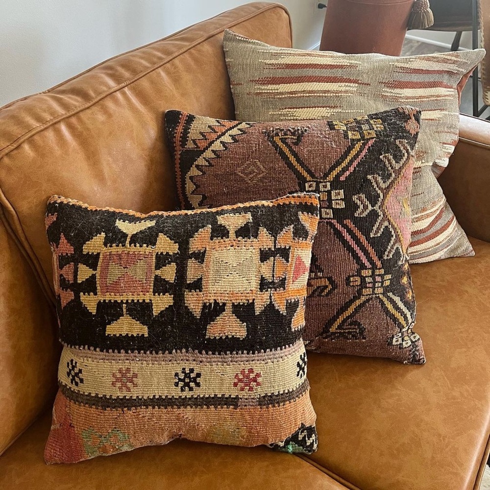 2 Square Turkish Hand-Woven OldKilim Pillows GORGEOUS